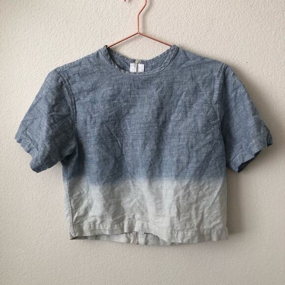Rag & Bone Grimsby Ombré Short Sleeve Chambray Blue Top Exposed Back Zipper - Picture 8 of 11